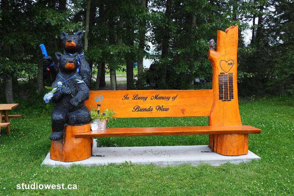 The Sundre Campground set along the river and a nice tribute to a local person.