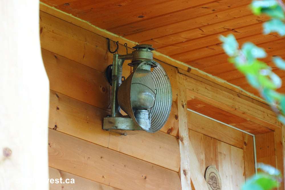 An old time light on the trappers cabin.